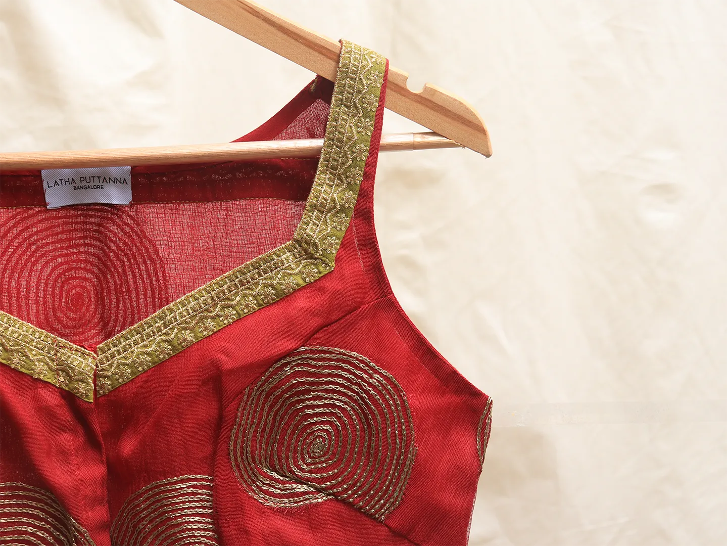 Garnet red, silk net, Hand embroidery blouse