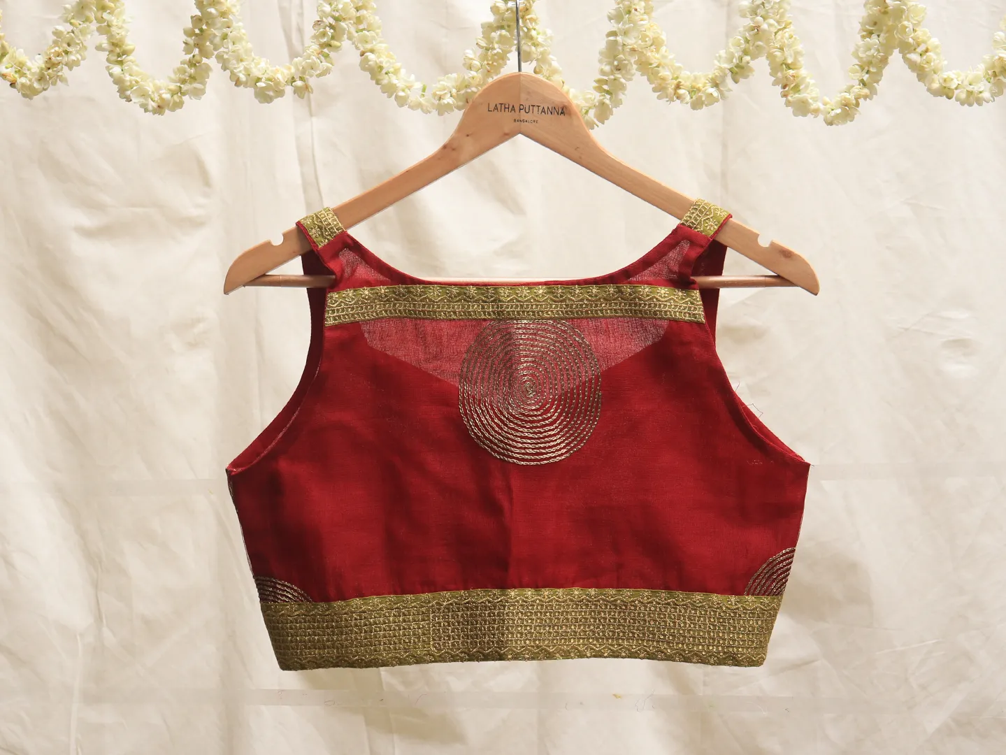 Garnet red, silk net, Hand embroidery blouse