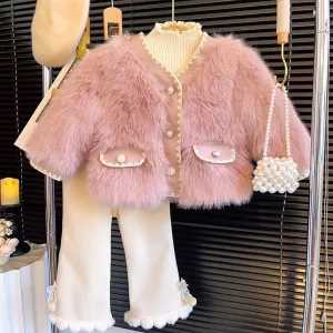 Girls Beautiful Winter Wear Pink Fur Jacket