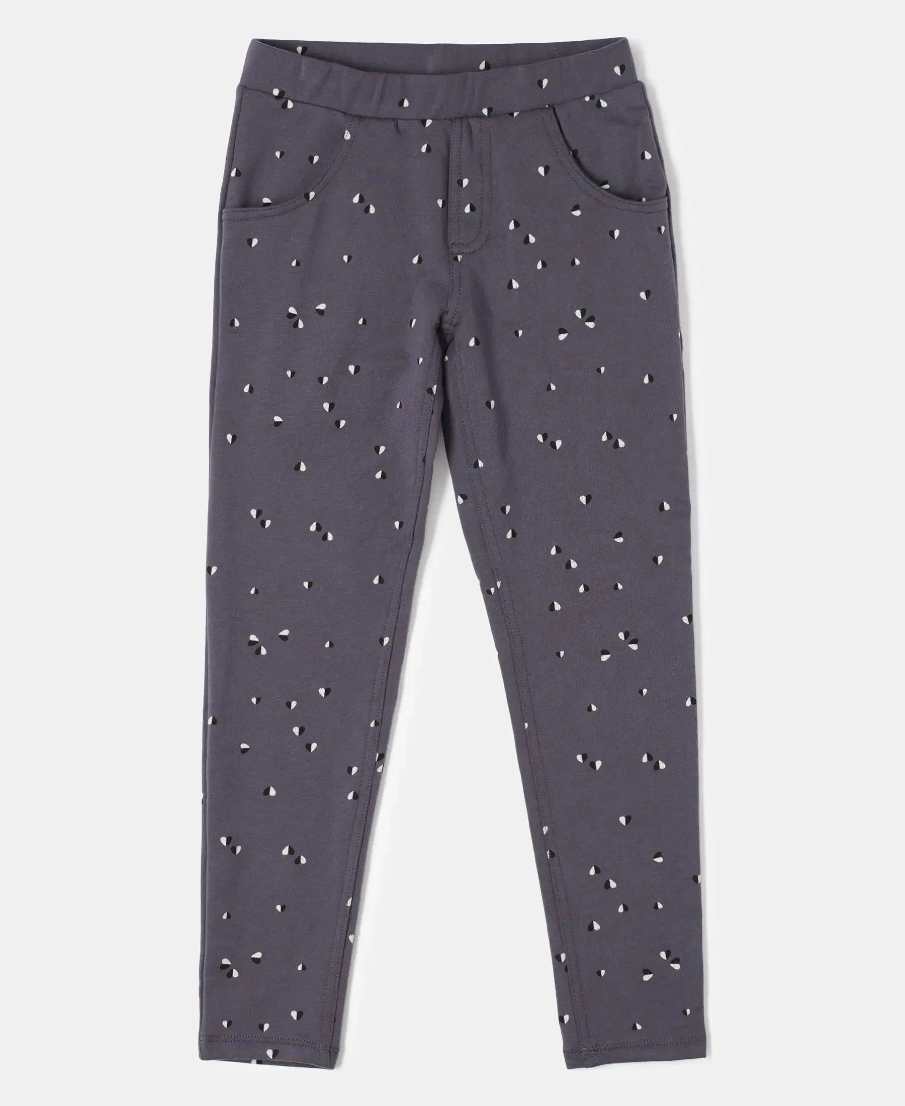 Girl's Super Combed Cotton Elastane Stretch French Terry Printed Jeggings - Periscope Print