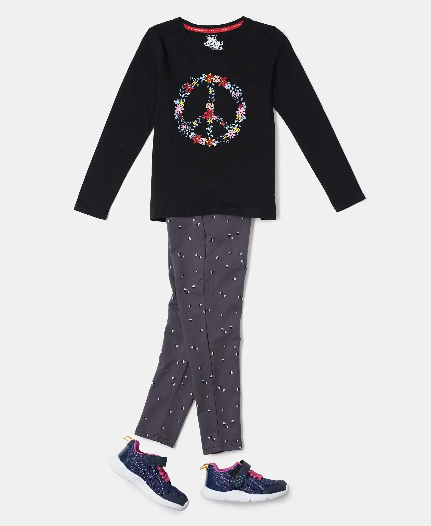 Girl's Super Combed Cotton Elastane Stretch French Terry Printed Jeggings - Periscope Print