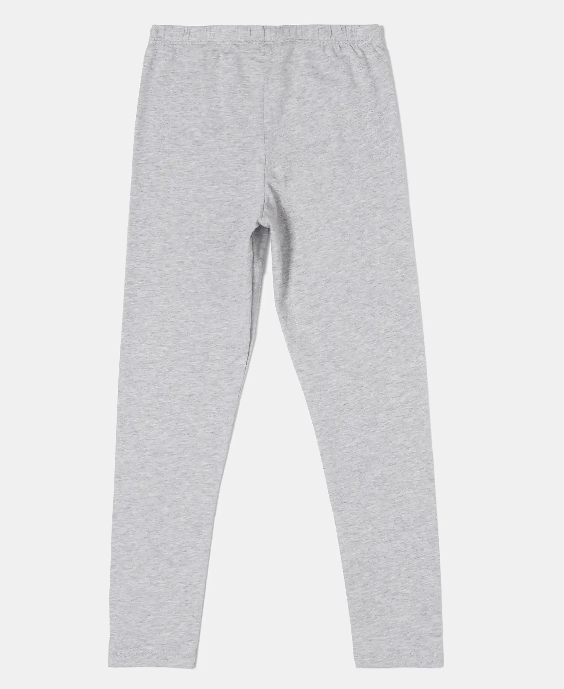Girl's Super Combed Cotton Elastane Stretch Solid Leggings - Light Grey Melange
