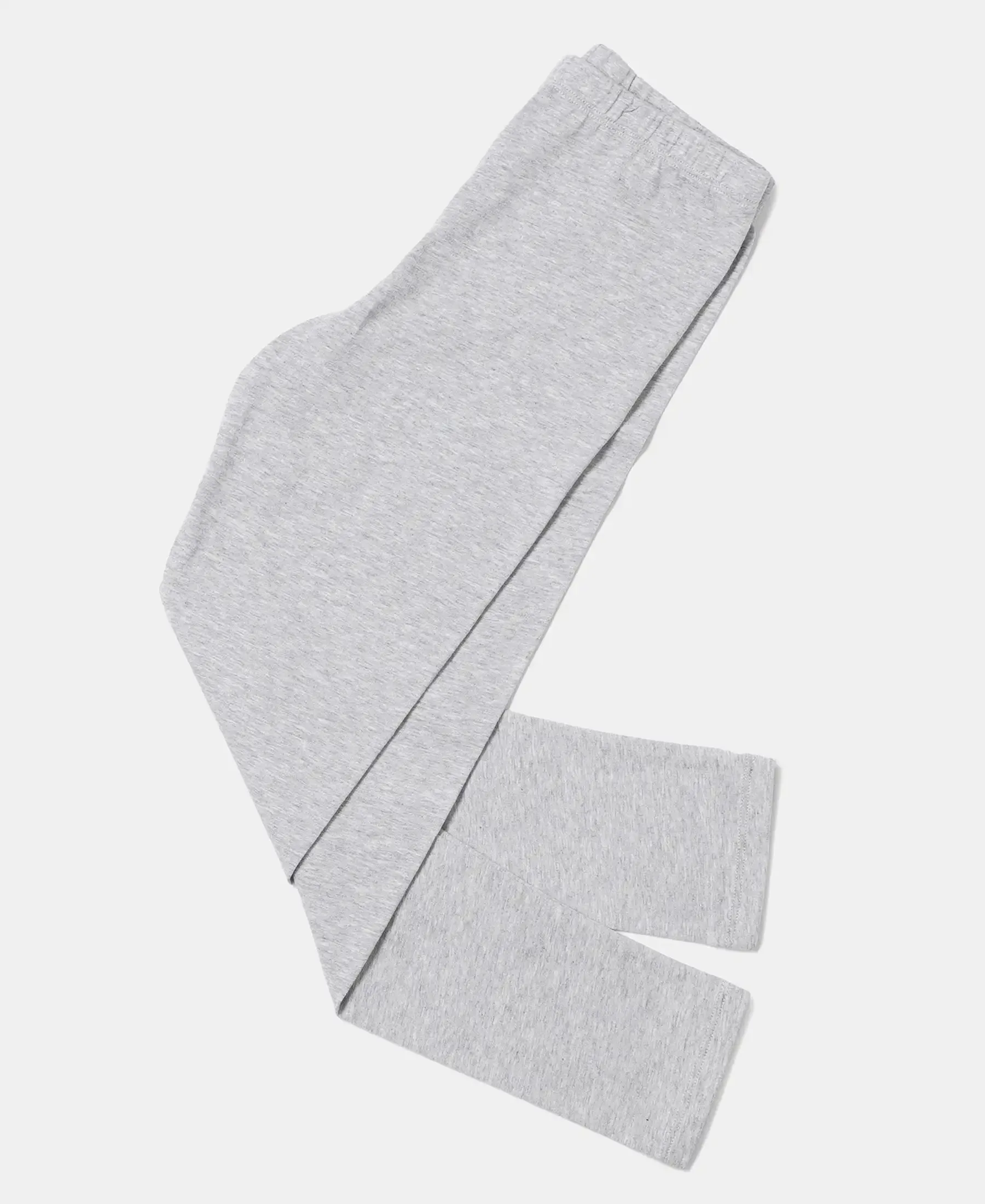 Girl's Super Combed Cotton Elastane Stretch Solid Leggings - Light Grey Melange