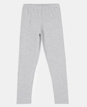 Girl's Super Combed Cotton Elastane Stretch Solid Leggings - Light Grey Melange