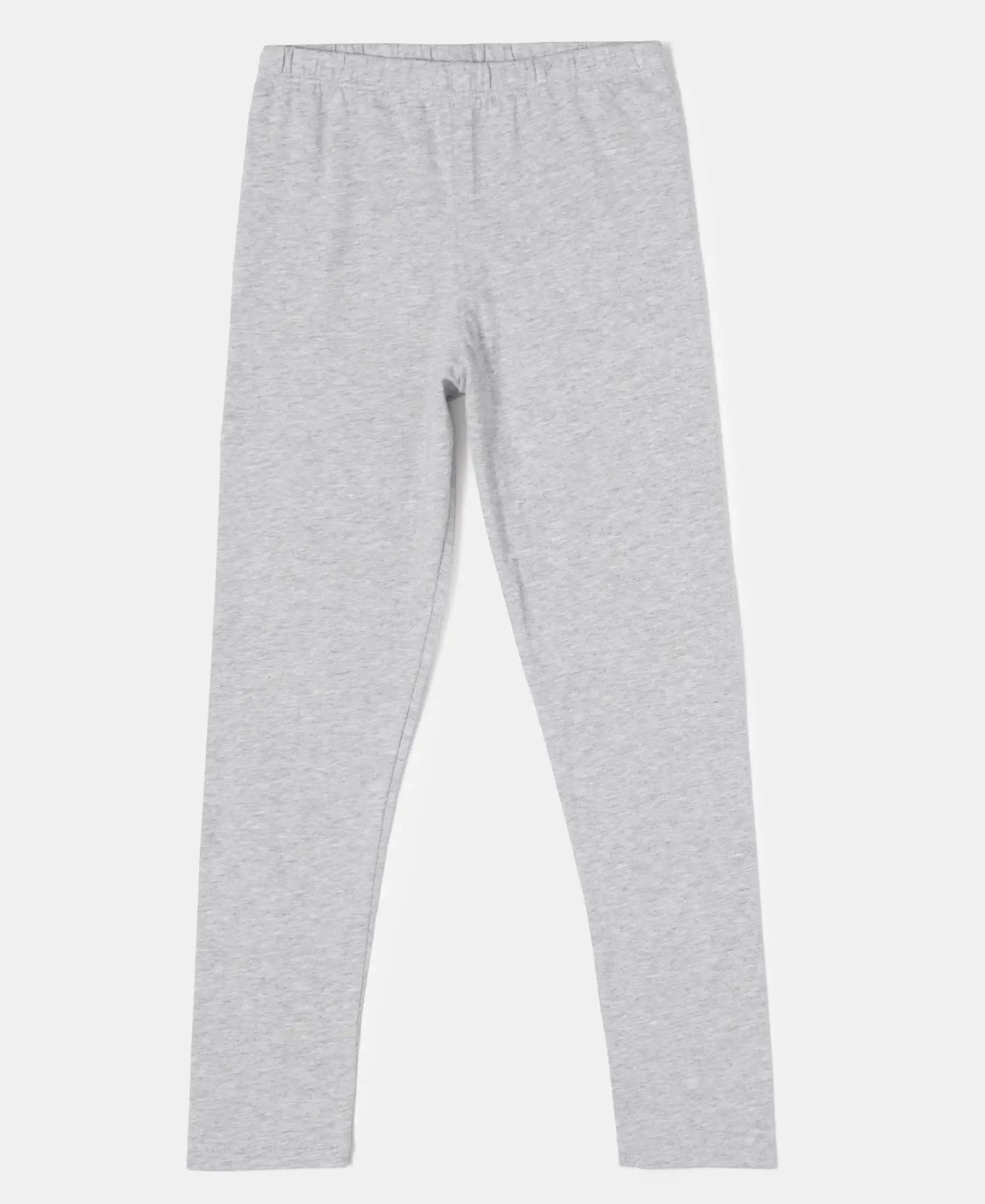 Girl's Super Combed Cotton Elastane Stretch Solid Leggings - Light Grey Melange