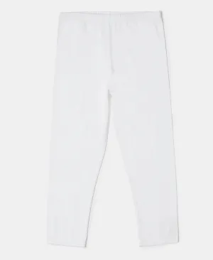 Girl's Super Combed Cotton Elastane Stretch Three Quarter Leggings - White