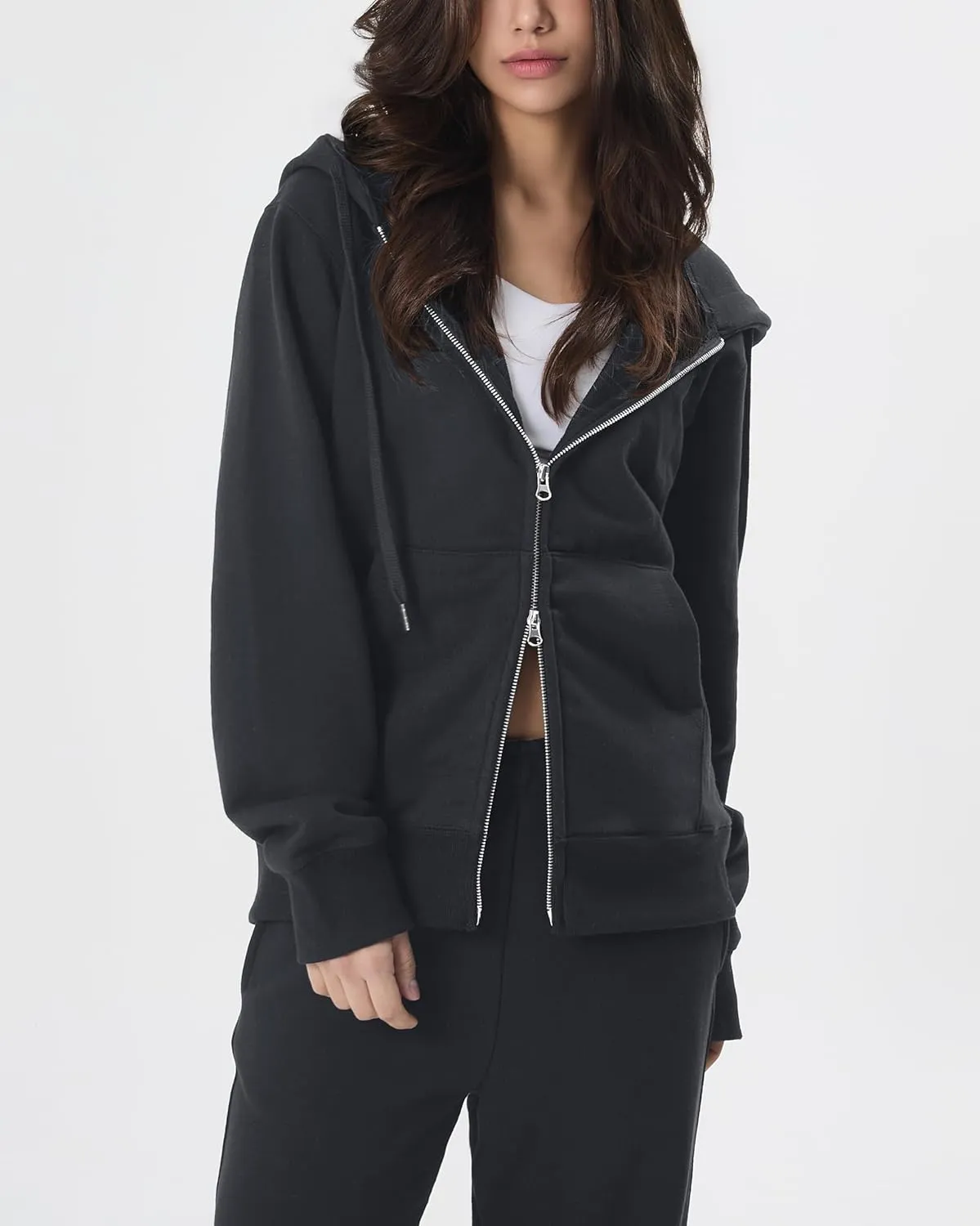 GIVON Women's Zip Up Hoodie Soft Thick French Terry Two Way Zipper Sweatshirt with Pockets Full Zip Cozy and Warm