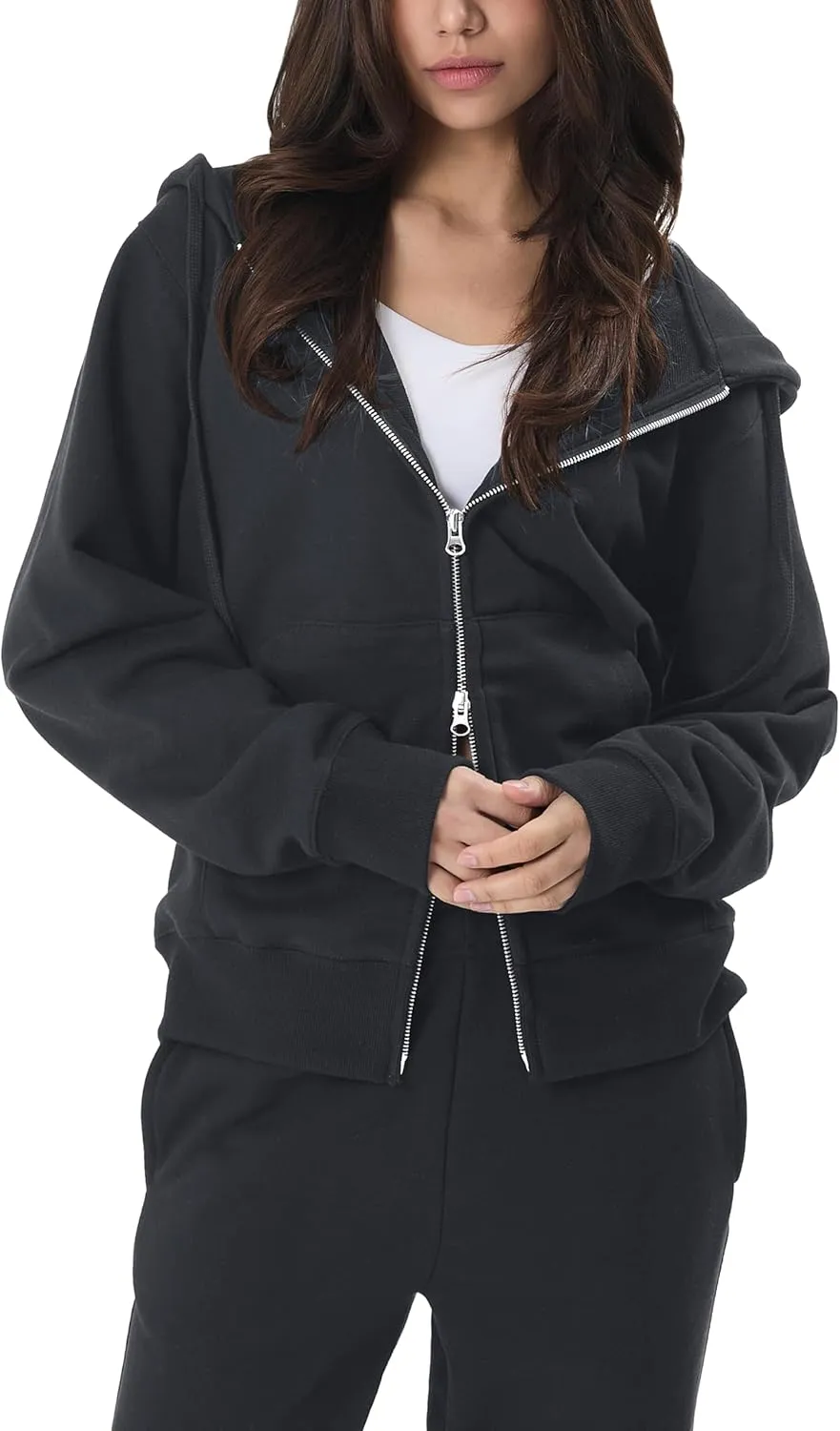 GIVON Women's Zip Up Hoodie Soft Thick French Terry Two Way Zipper Sweatshirt with Pockets Full Zip Cozy and Warm