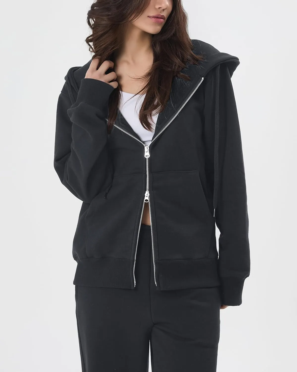 GIVON Women's Zip Up Hoodie Soft Thick French Terry Two Way Zipper Sweatshirt with Pockets Full Zip Cozy and Warm