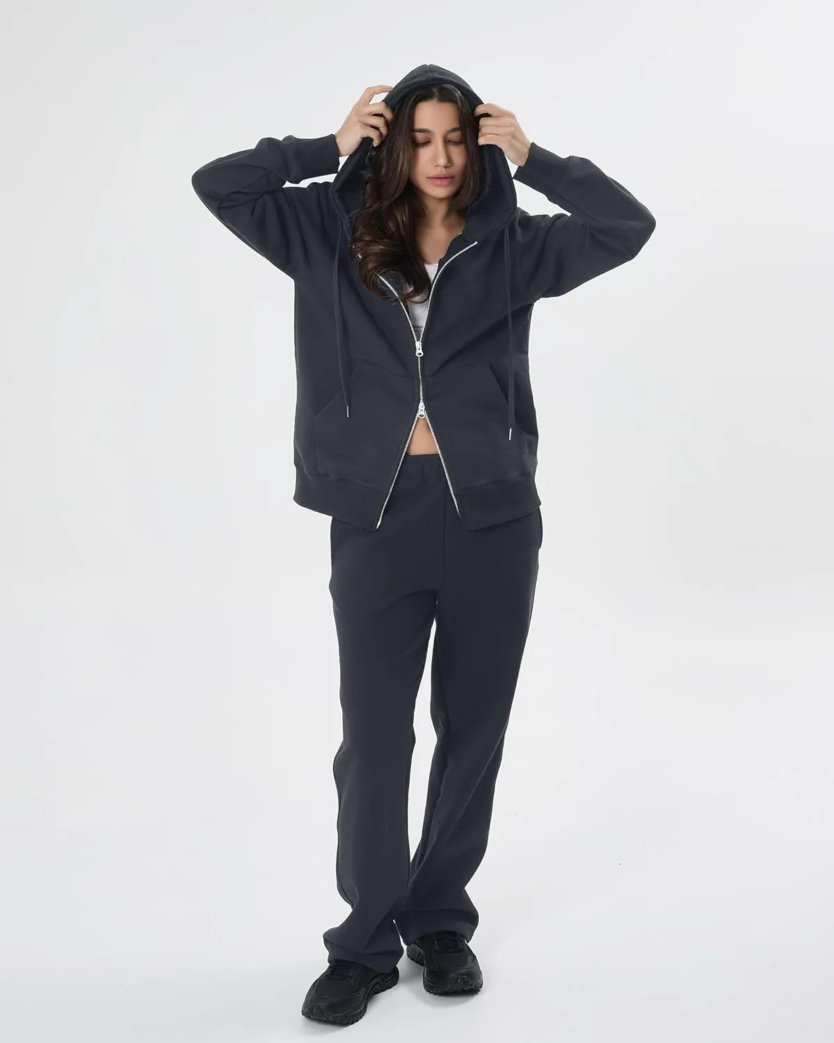 GIVON Women's Zip Up Hoodie Soft Thick French Terry Two Way Zipper Sweatshirt with Pockets Full Zip Cozy and Warm