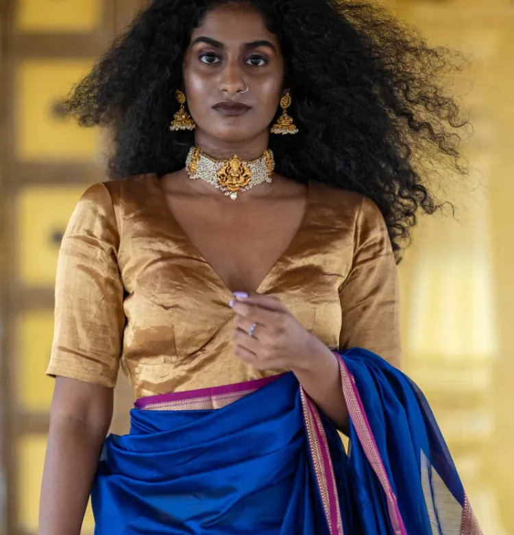 Golden Readymade Chanderi Silk Blouse