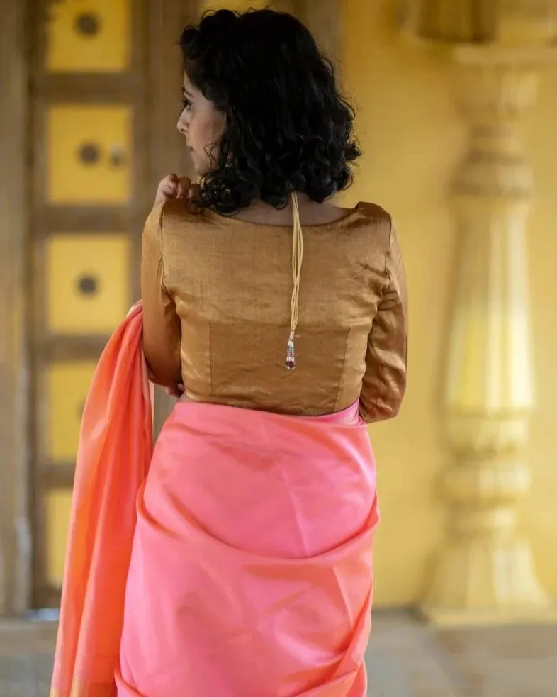 Golden Readymade Handloom Chanderi Silk And Zari Blouse