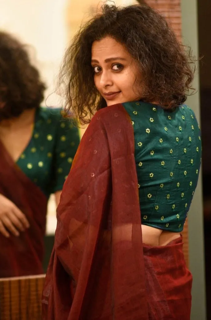Green Readymade Half Sleeve Readymade Blouse
