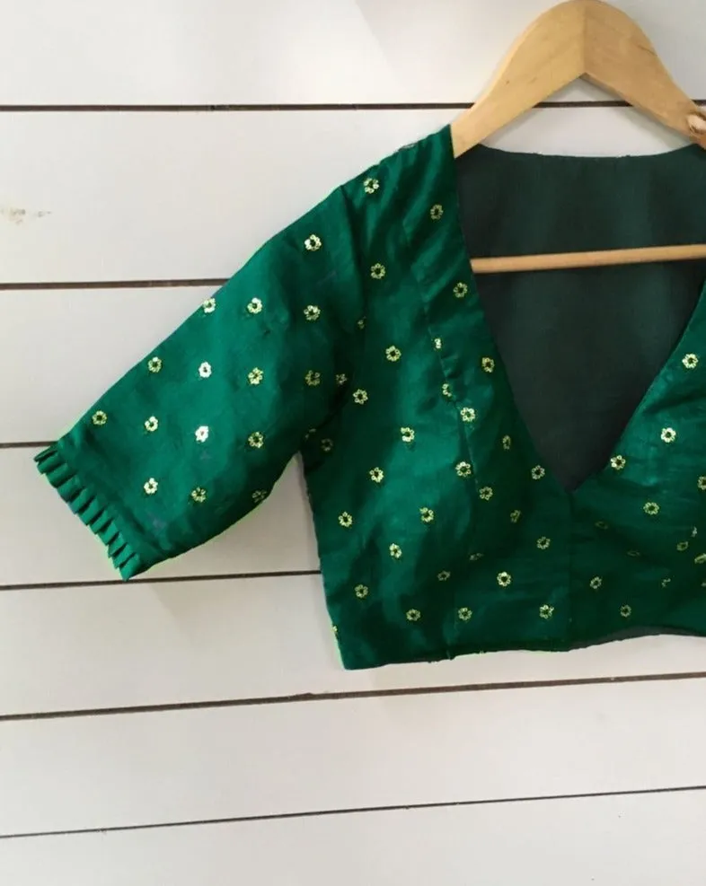 Green Readymade Half Sleeve Readymade Blouse