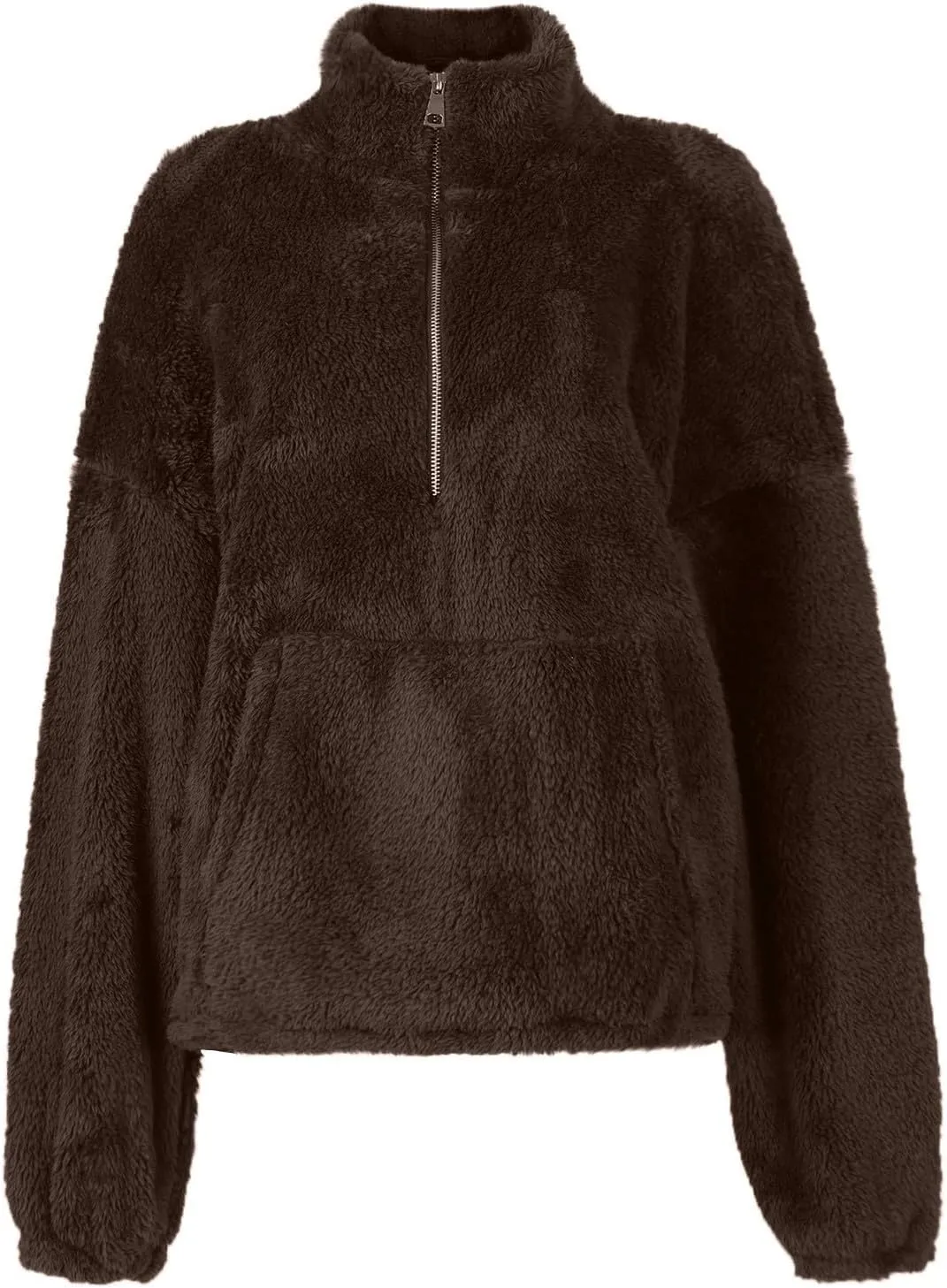 Half Zip Pullover Women Sherpa Fleece Oversized Hoodie Cute Fuzzy Cropped Sweatshirts with Pockets Pullover Sweaters