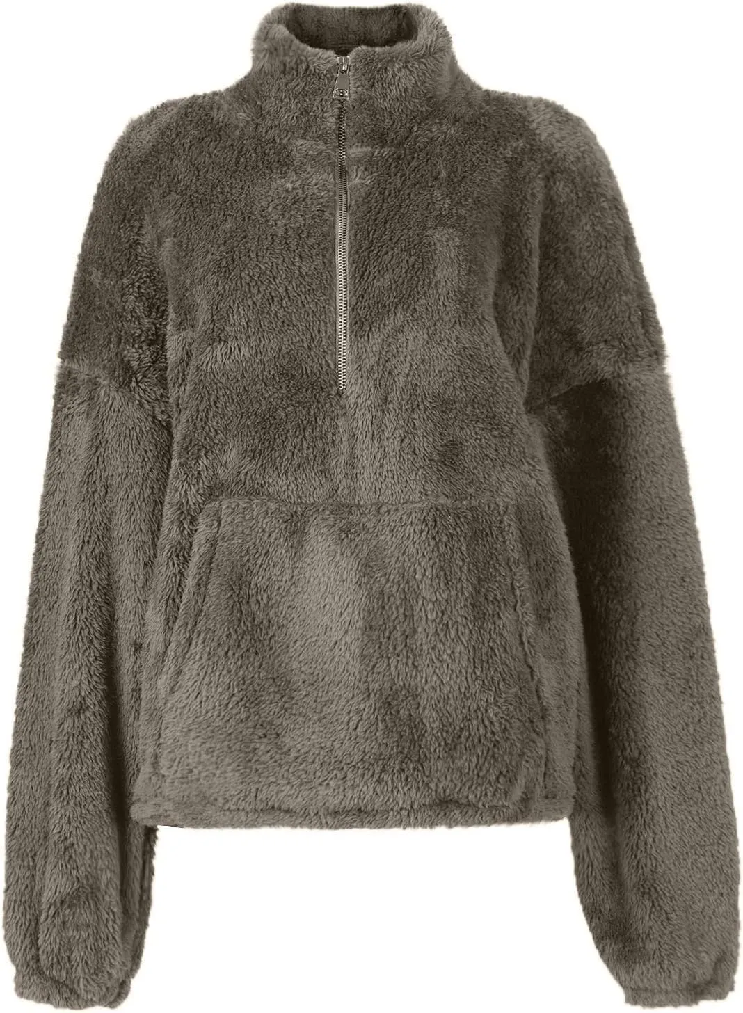 Half Zip Pullover Women Sherpa Fleece Oversized Hoodie Cute Fuzzy Cropped Sweatshirts with Pockets Pullover Sweaters