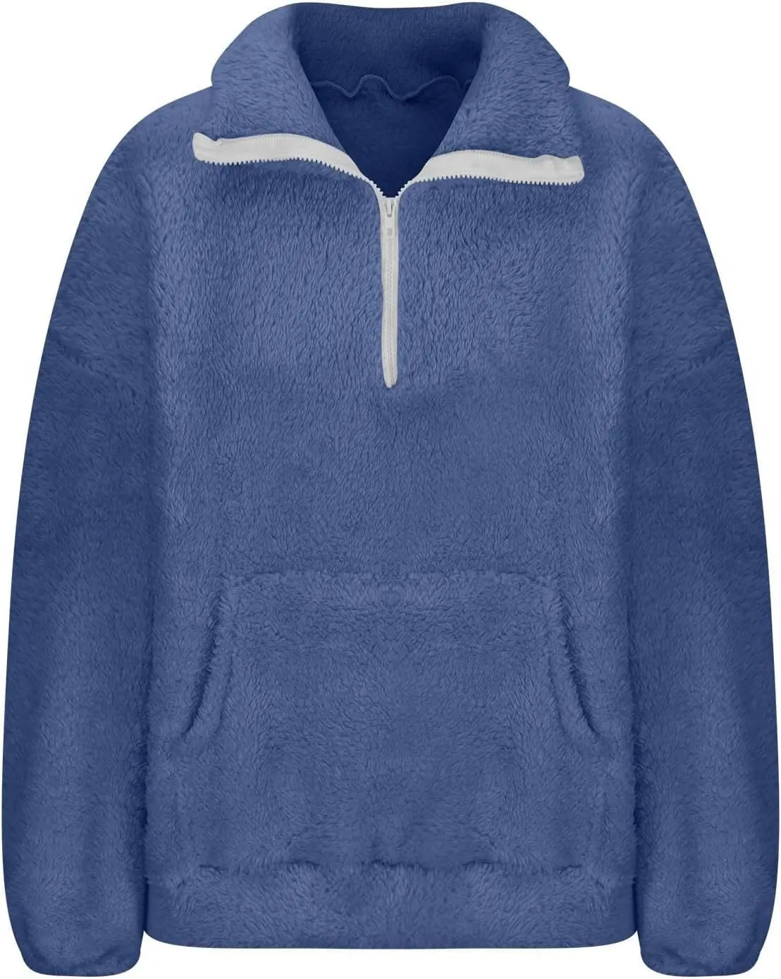 Half Zip Pullover Women Sherpa Fleece Oversized Hoodie Cute Fuzzy Cropped Sweatshirts with Pockets Pullover Sweaters