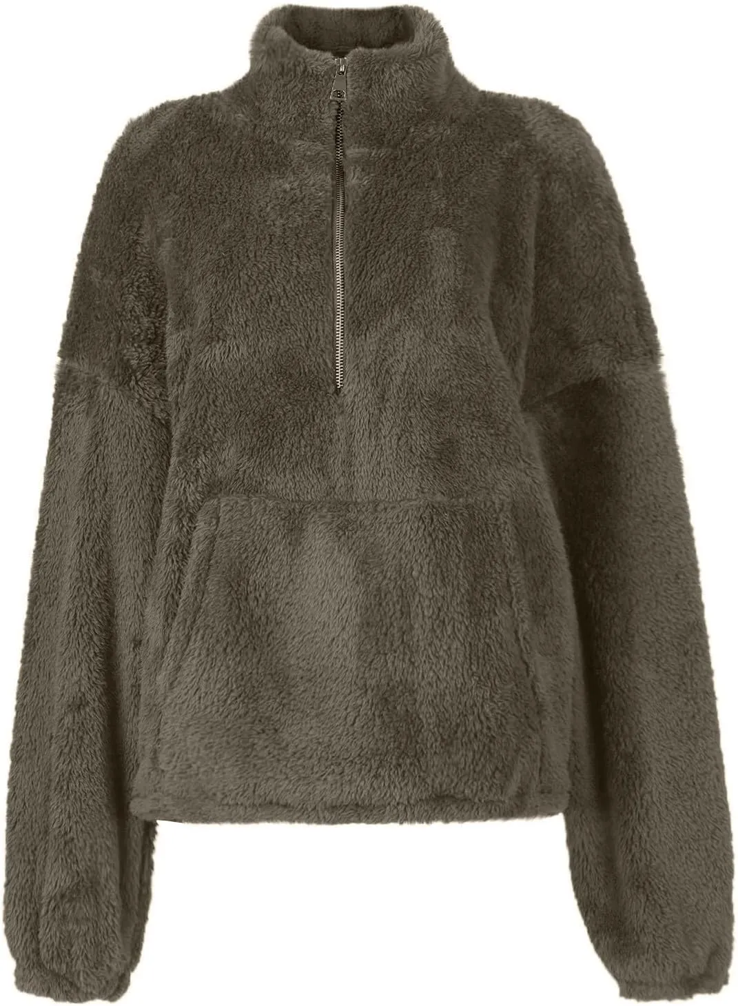 Half Zip Pullover Women Sherpa Fleece Oversized Hoodie Cute Fuzzy Cropped Sweatshirts with Pockets Pullover Sweaters