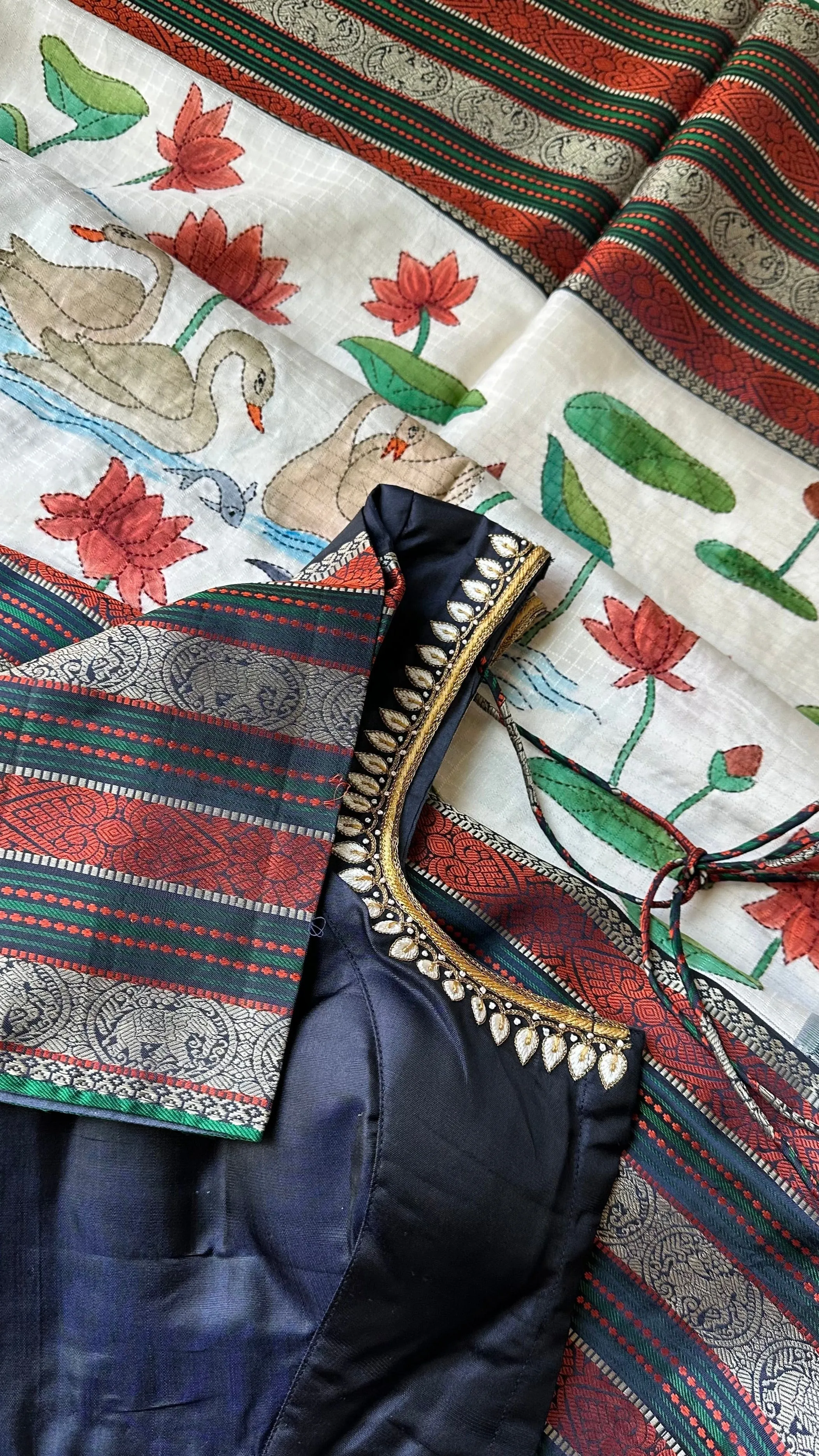 Hand painted Pure kanjivaram silk saree with brocade silk blouses