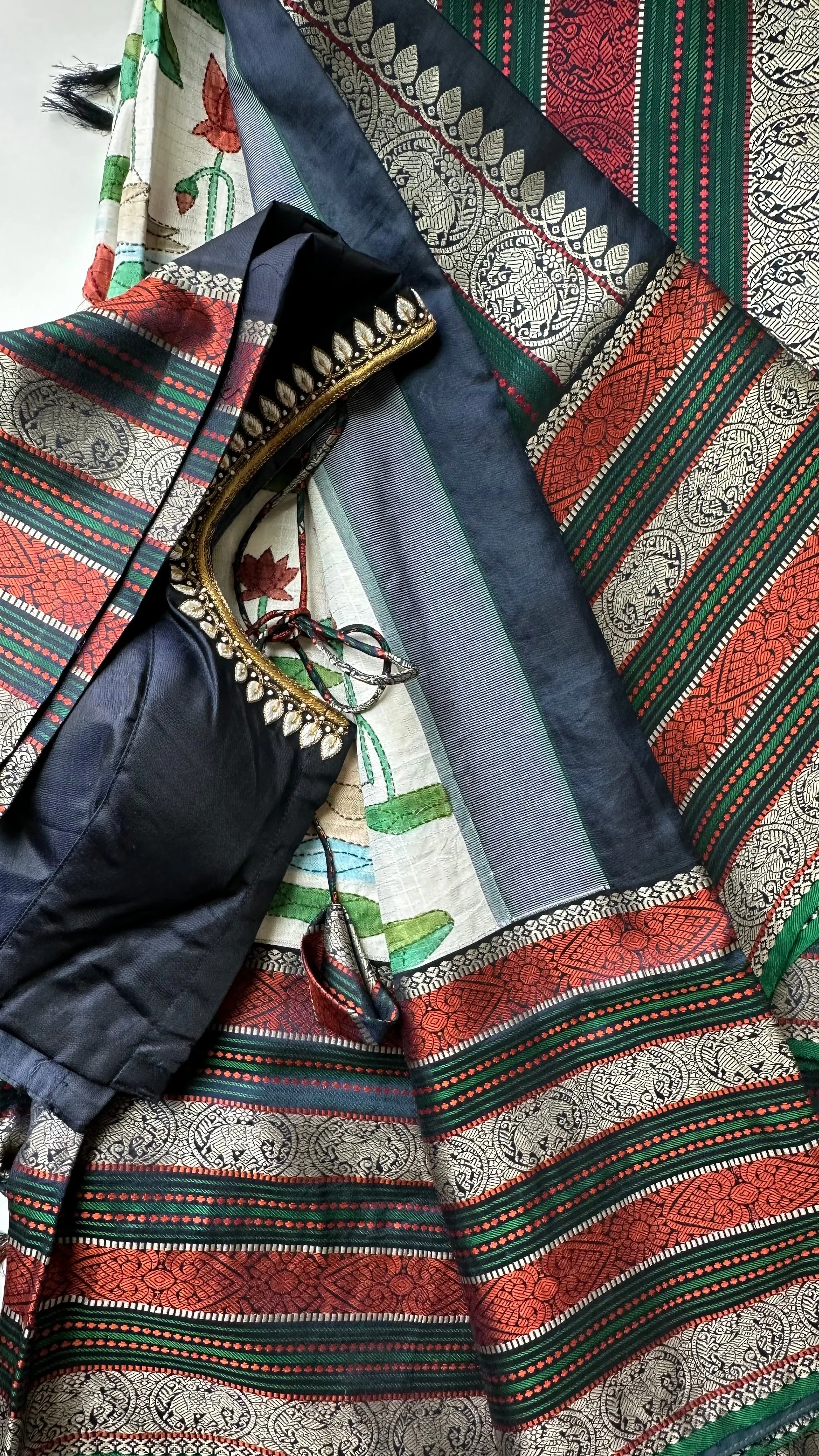 Hand painted Pure kanjivaram silk saree with brocade silk blouses