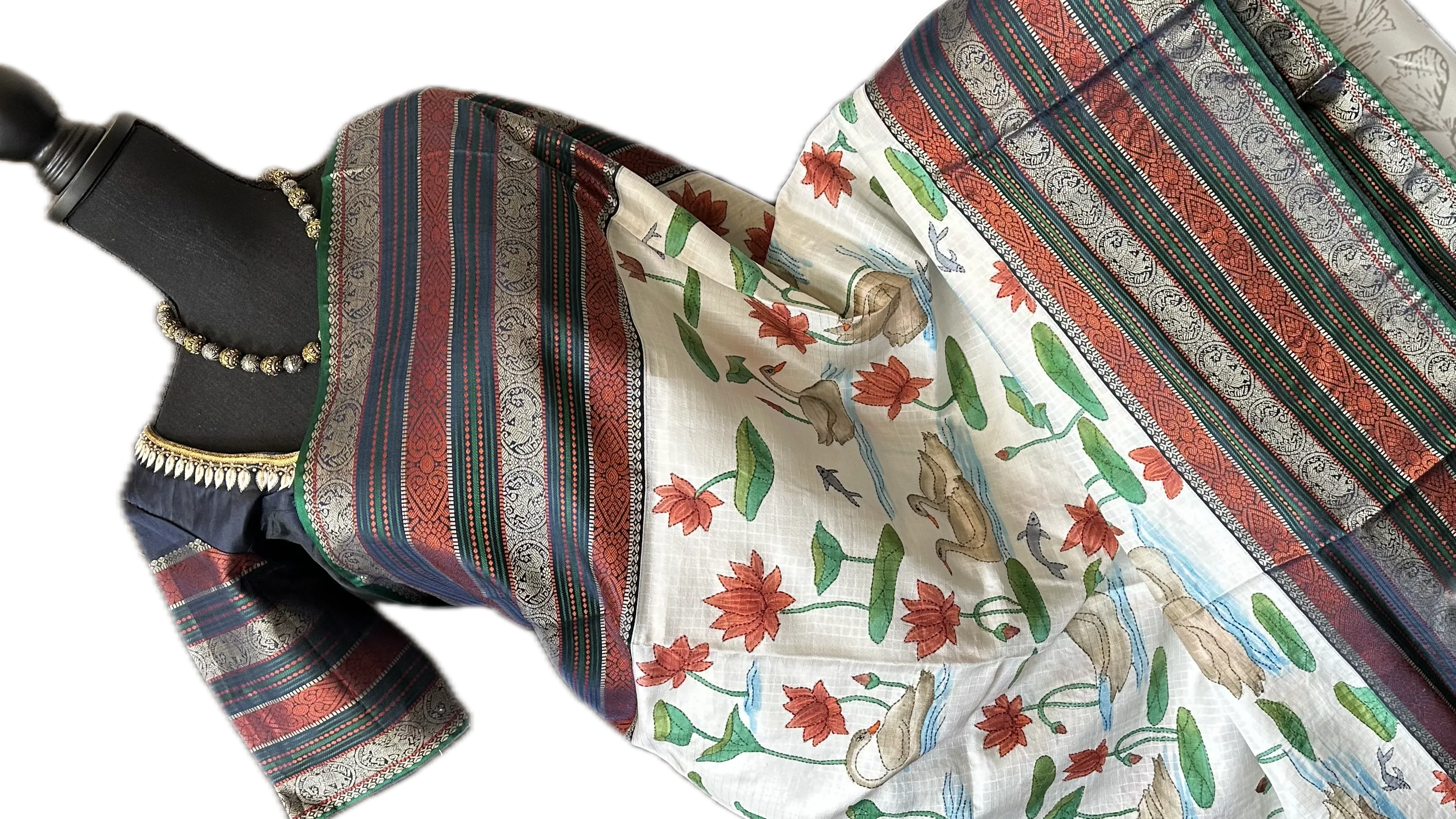 Hand painted Pure kanjivaram silk saree with brocade silk blouses