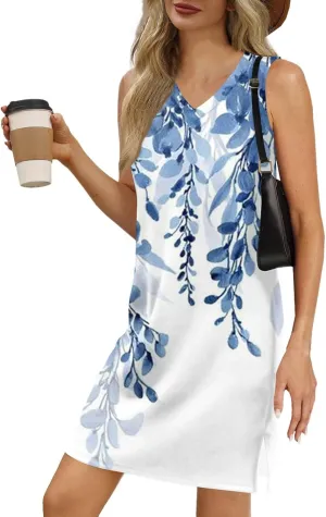 Hip Summer Sports Sundress Ladies Oversize Tanks Loose Fit Dress for Women Printed V Neck Comfort Dresses