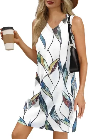 Hip Summer Sports Sundress Ladies Oversize Tanks Loose Fit Dress for Women Printed V Neck Comfort Dresses