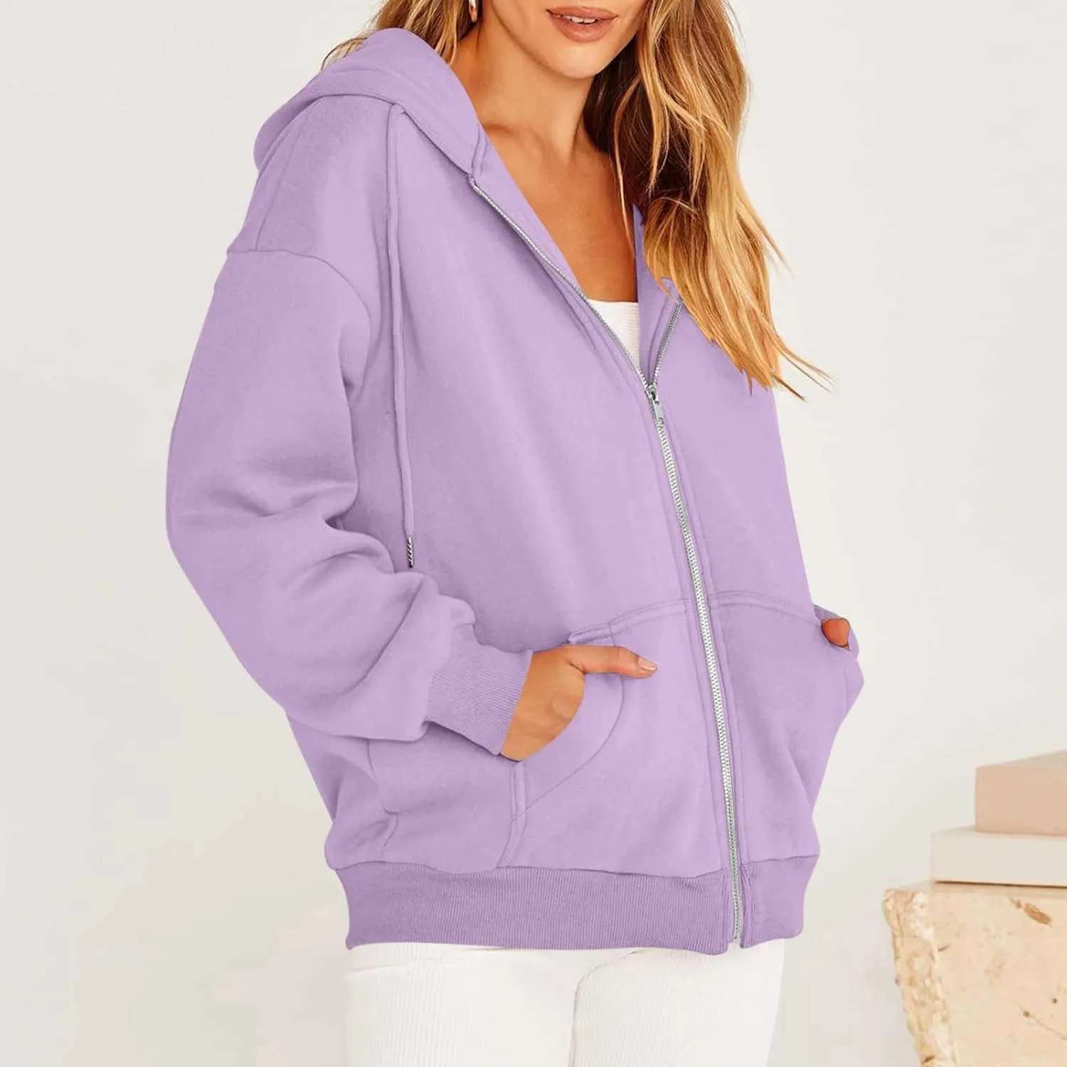 Hoodies for Women 2024 Oversized Long Sleeve Sweatshirts Casual Solid Y2K Jacket Fall Fashion Clothes with Pockets