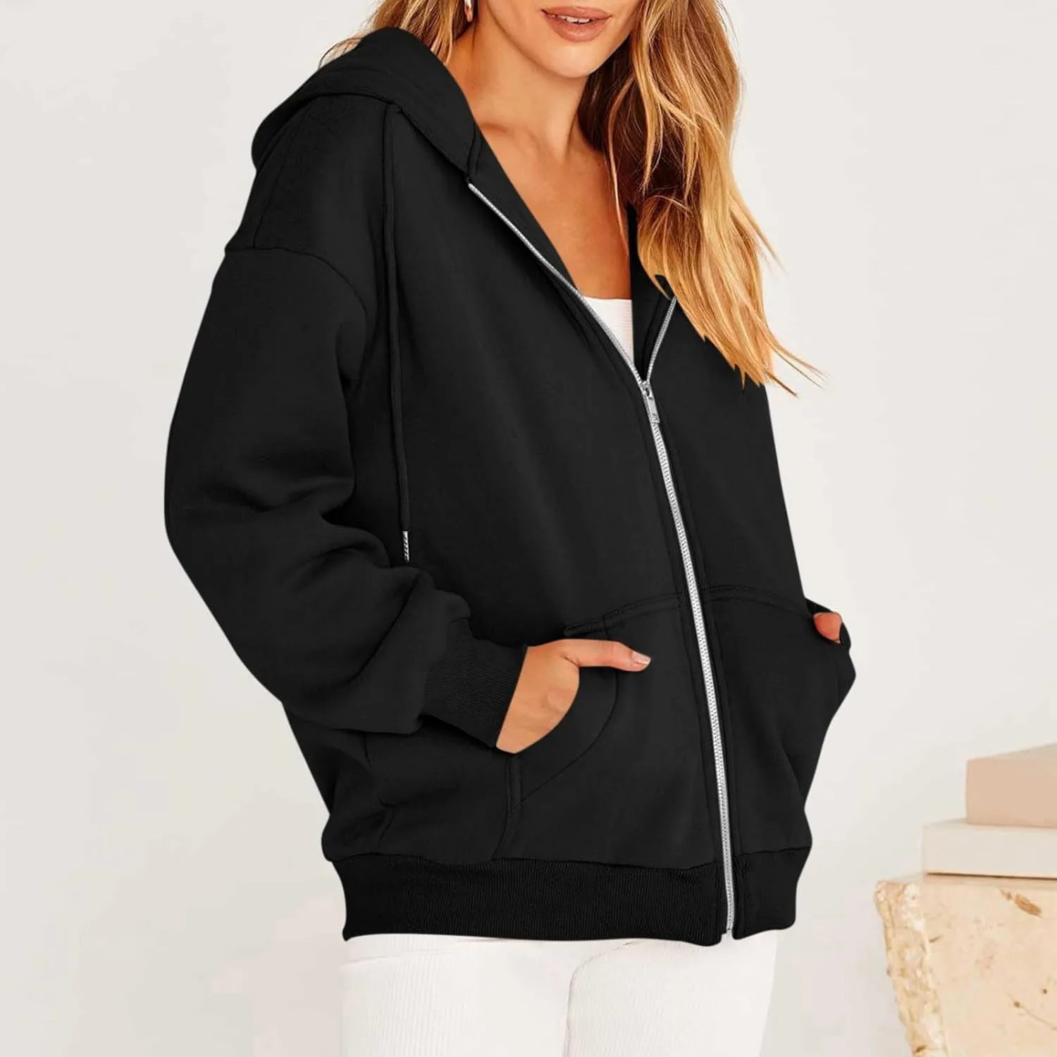 Hoodies for Women 2024 Oversized Long Sleeve Sweatshirts Casual Solid Y2K Jacket Fall Fashion Clothes with Pockets