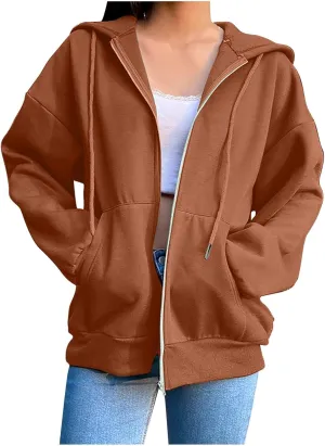 Hoodies for Women Zip up Lightweight Cute Hooded Sweatshirts Drawstring Casual Long Sleeve Jackets 2024 Fall Outfits