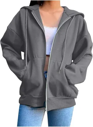 Hoodies for Women Zip up Lightweight Cute Hooded Sweatshirts Drawstring Casual Long Sleeve Jackets 2024 Fall Outfits