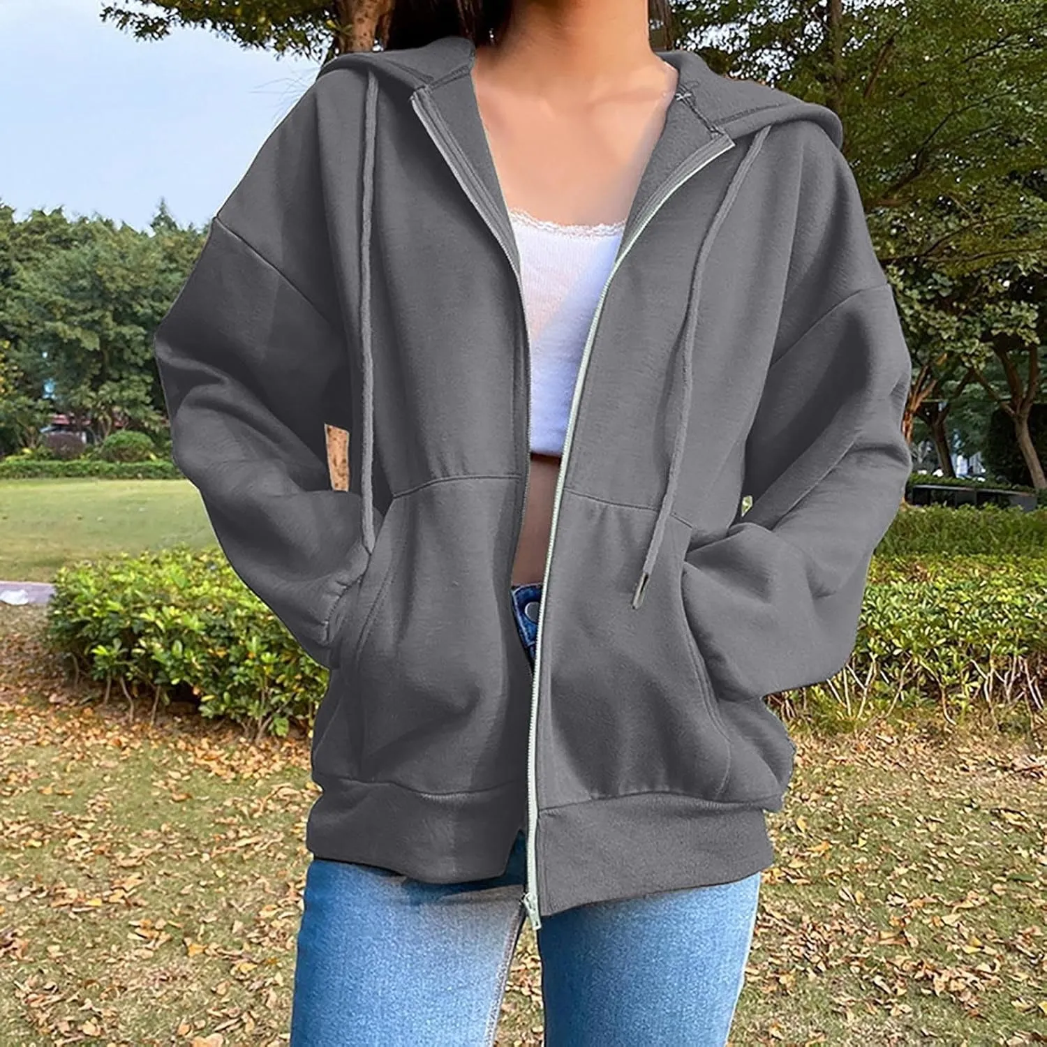 Hoodies for Women Zip up Lightweight Cute Hooded Sweatshirts Drawstring Casual Long Sleeve Jackets 2024 Fall Outfits