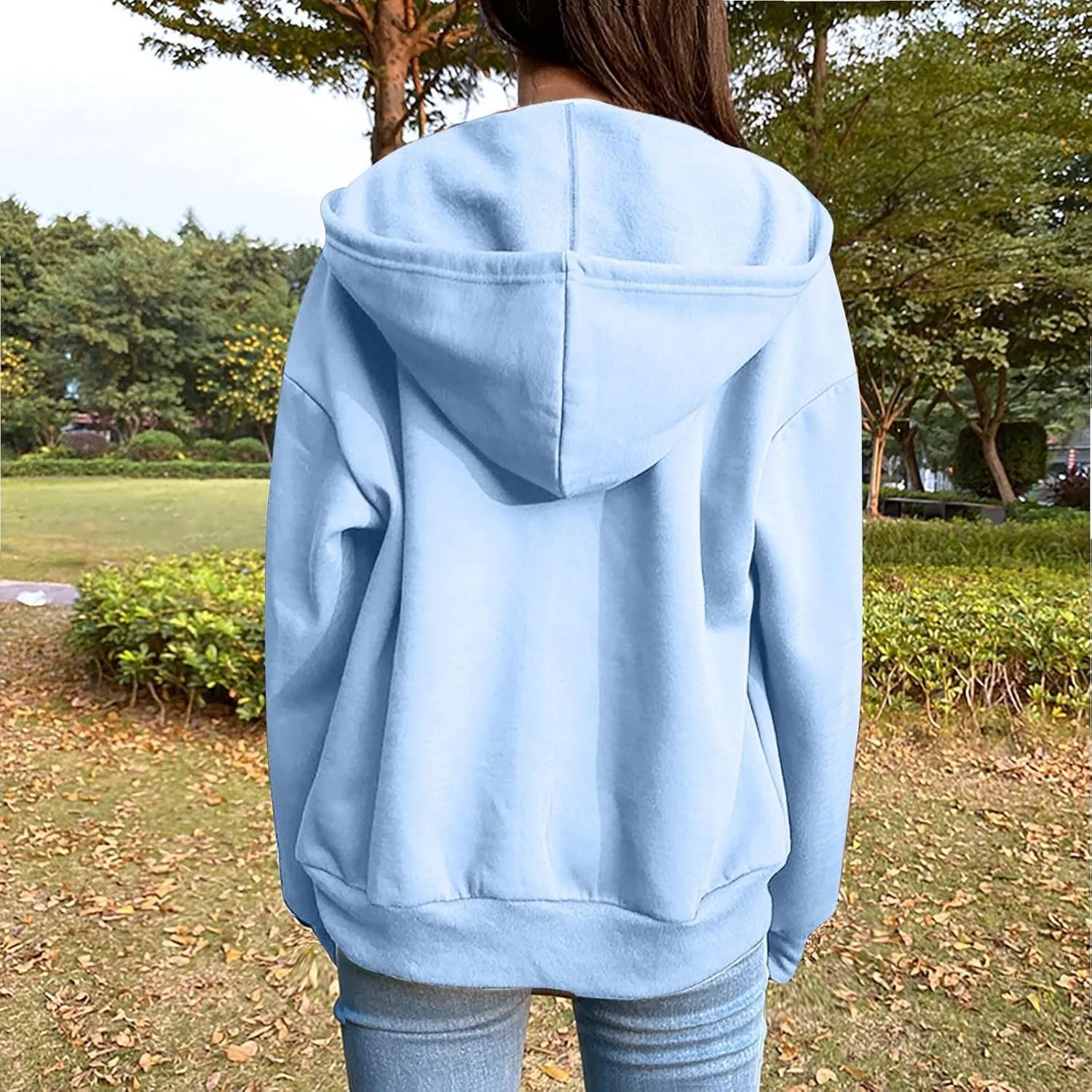 Hoodies for Women Zip up Lightweight Cute Hooded Sweatshirts Drawstring Casual Long Sleeve Jackets 2024 Fall Outfits