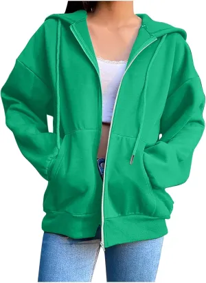 Hoodies for Women Zip up Lightweight Cute Hooded Sweatshirts Drawstring Casual Long Sleeve Jackets 2024 Fall Outfits