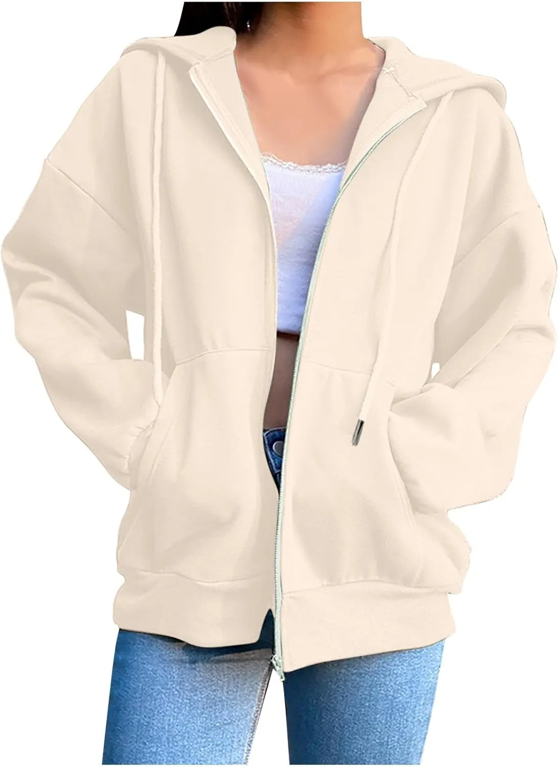 Hoodies for Women Zip up Lightweight Cute Hooded Sweatshirts Drawstring Casual Long Sleeve Jackets 2024 Fall Outfits