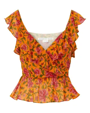 Hot Orange Randa Floral Silk Top