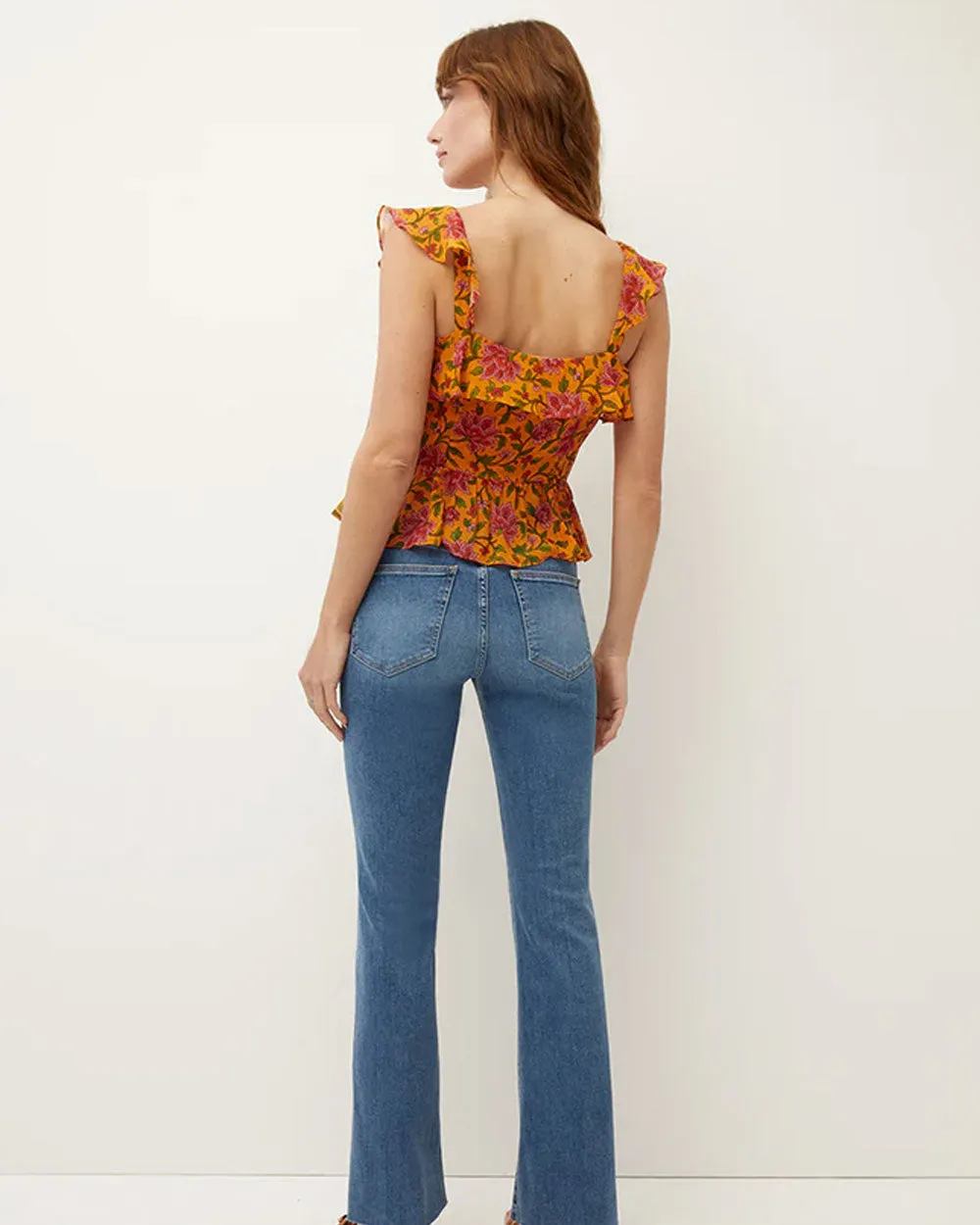 Hot Orange Randa Floral Silk Top