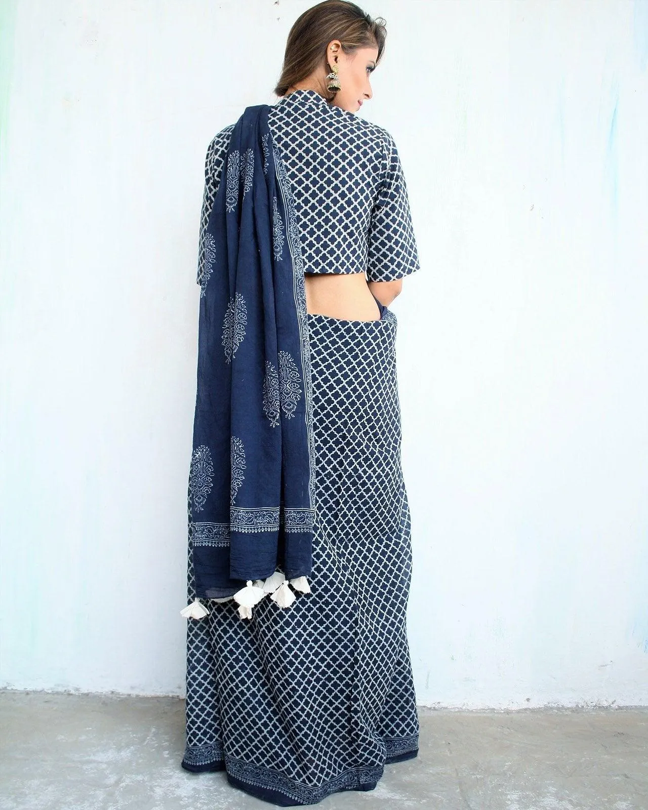 Indigo Horizon Handblockprinted Cotton Saree