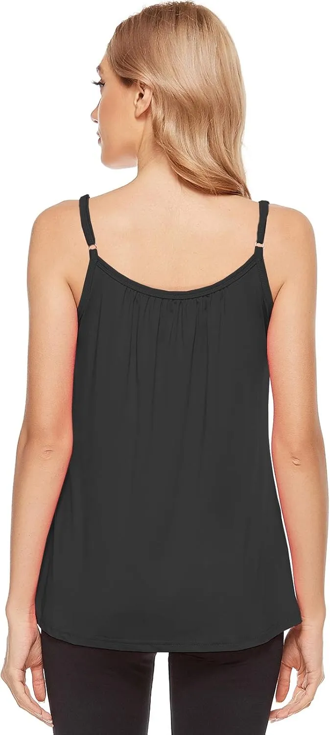 jonivey Women Casual Camisole with Removable Shelf Bra Spaghetti Straps Flowy Lounge Padded Cami Tank Top