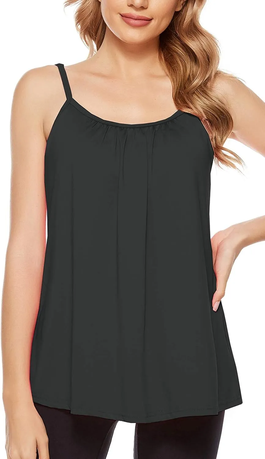 jonivey Women Casual Camisole with Removable Shelf Bra Spaghetti Straps Flowy Lounge Padded Cami Tank Top