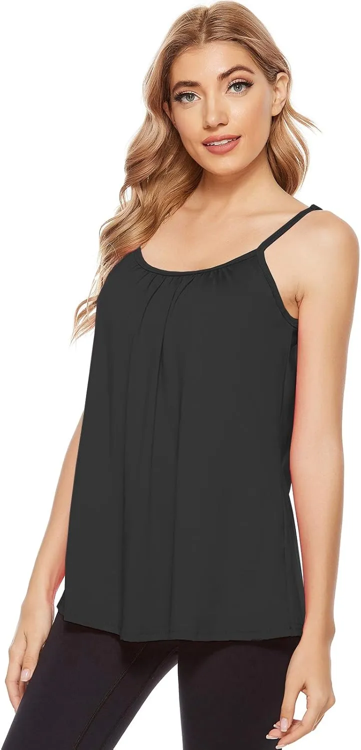 jonivey Women Casual Camisole with Removable Shelf Bra Spaghetti Straps Flowy Lounge Padded Cami Tank Top