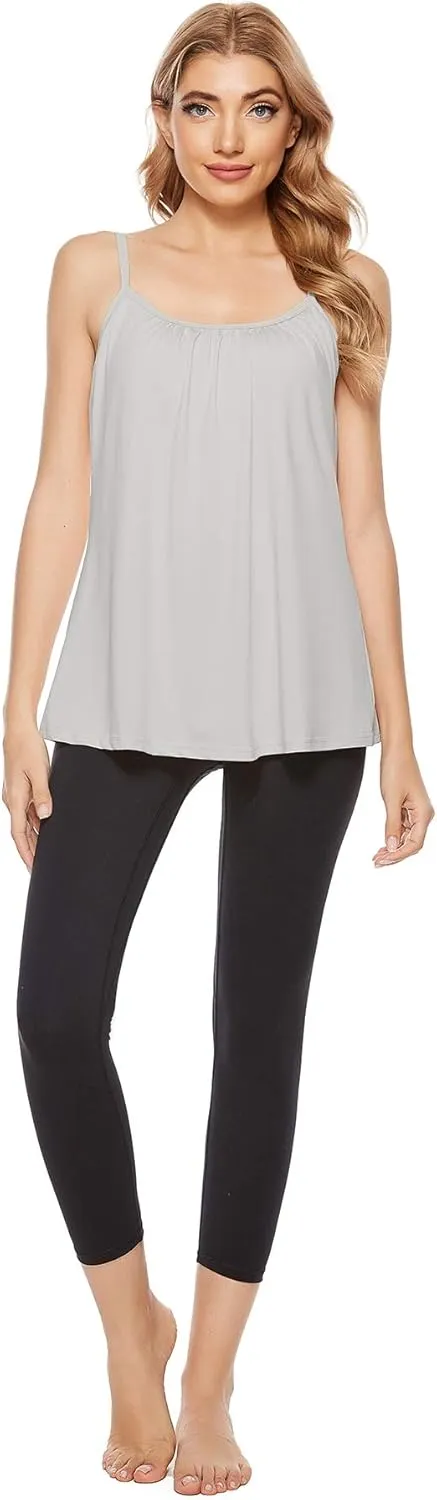 jonivey Women Casual Camisole with Removable Shelf Bra Spaghetti Straps Flowy Lounge Padded Cami Tank Top