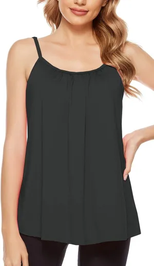 jonivey Women Casual Camisole with Removable Shelf Bra Spaghetti Straps Flowy Lounge Padded Cami Tank Top