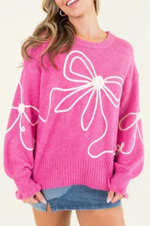 kesley Bow Round Neck Dropped Shoulder Sweater