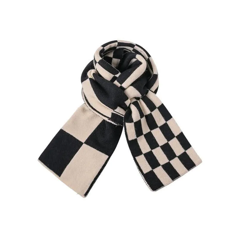 Knitted Plaid Winter Scarf for Women