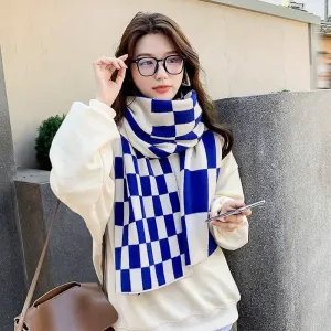 Knitted Plaid Winter Scarf for Women