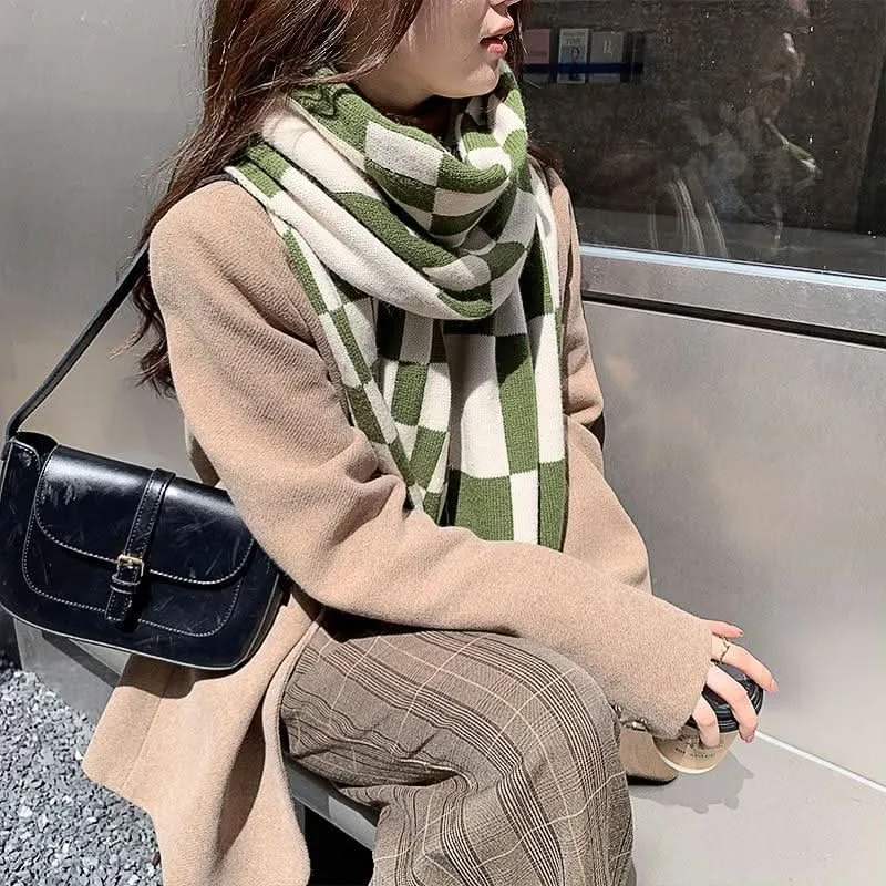 Knitted Plaid Winter Scarf for Women