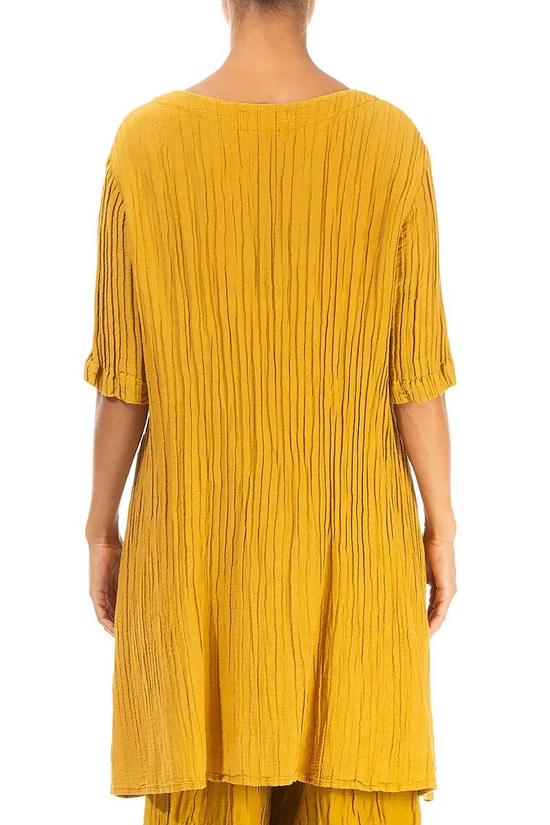 Large Pockets Crinkled Mustard Silk Tunic