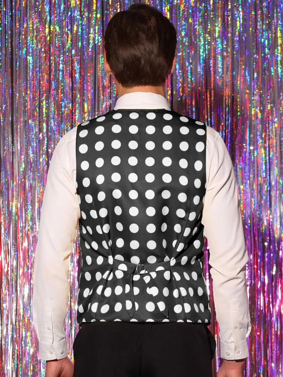 Lars Amadeus Polka Dots Waistcoat for Men's Slim Fit Sleeveless Formal Suit Vest