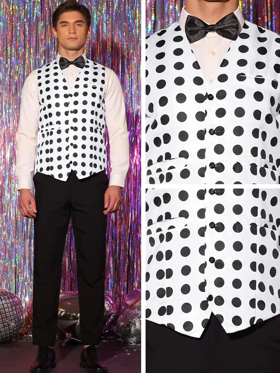 Lars Amadeus Polka Dots Waistcoat for Men's Slim Fit Sleeveless Formal Suit Vest